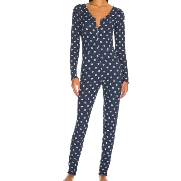 Free People Intimately Home Alone Long Johns Deep Navy Small
